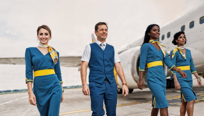 Personnel de cabine souriant dans un avion